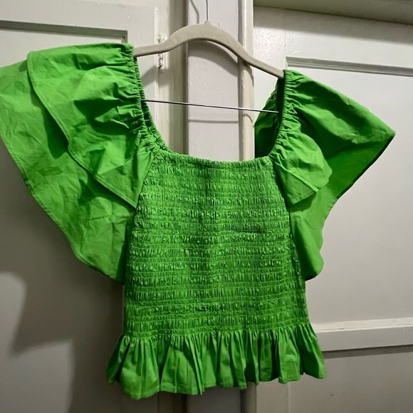 Ramy Brook Yolanda smocked top size small in neon green - Picture 14 of 15